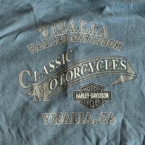 Vintage Harley-Davidson Henley Shirt Mens Large Blue Waffle Knit Visalia Classic
